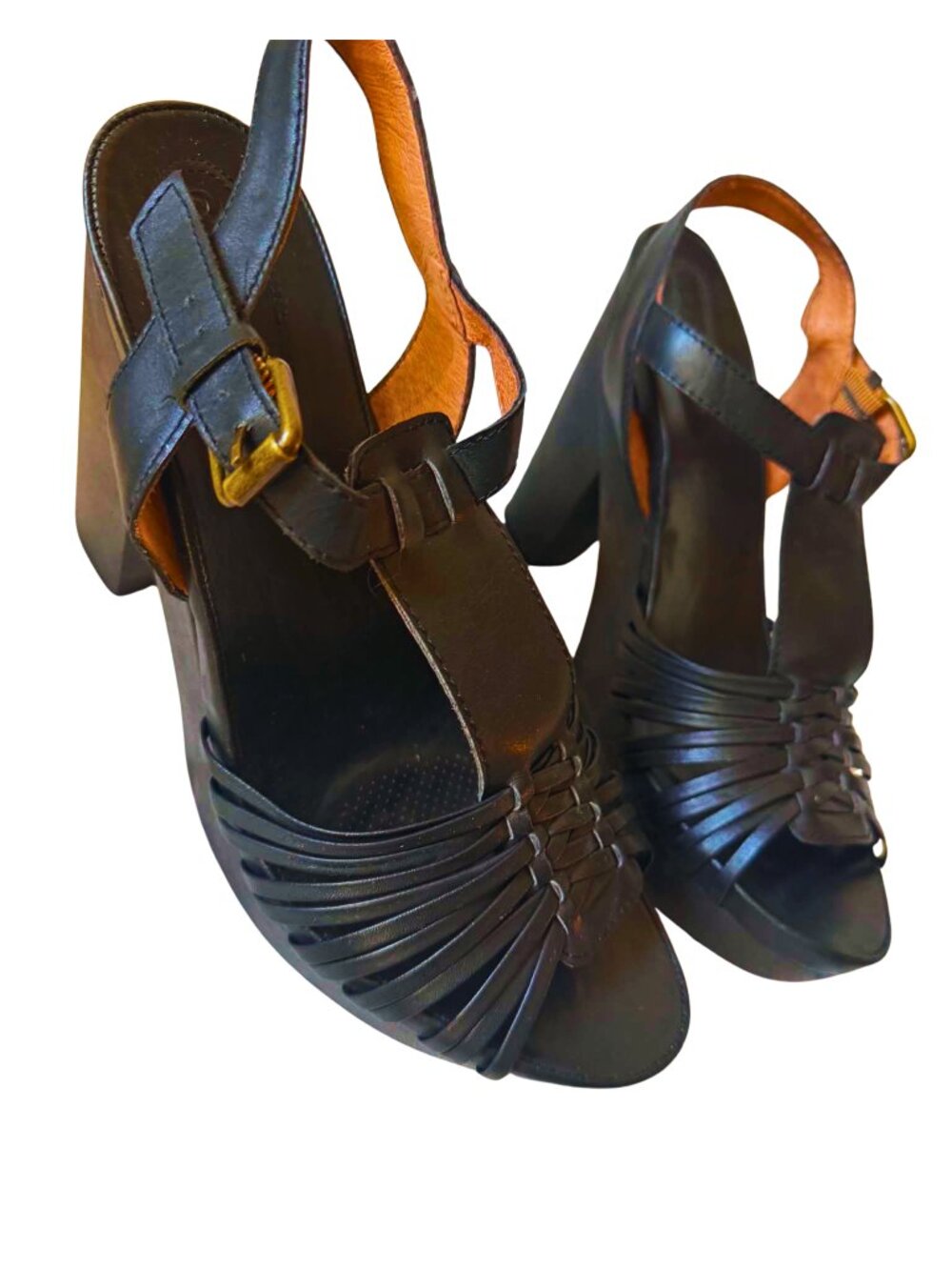 Corso Como Black Leather Woven Platform Slingback Sandals Size 10